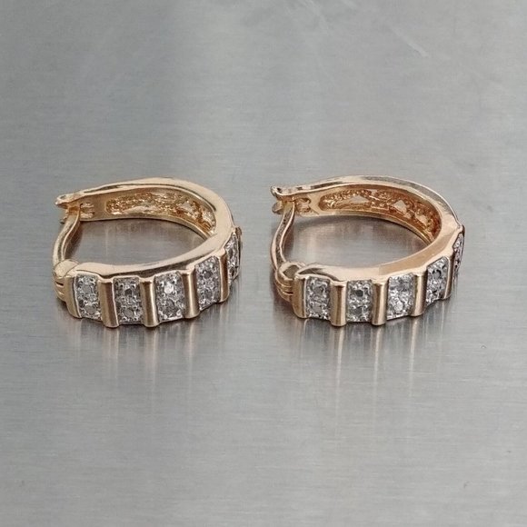 Unbranded Jewelry - 925 R CHINA SILVER - GOLD TONE HUGGIE EARRINGS WHITE CZ